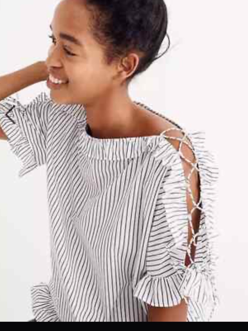 Madewell | Ruffled Lace-Up Top in Stripe